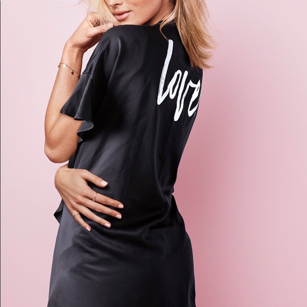 Victoria Secret Black Satin Sexy Kimono